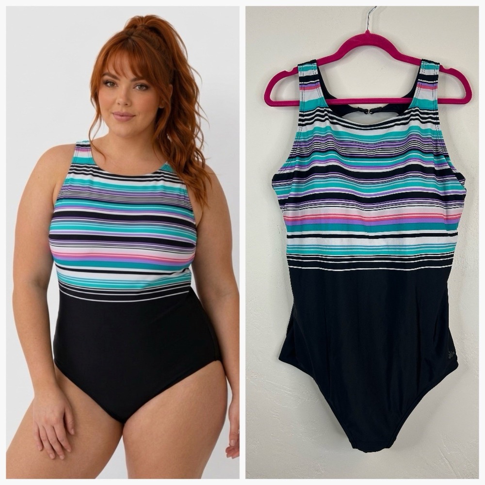 Beachy One Piece Swimsuit Size 24W Swimsuits for All Striped Padded Bra Slimming